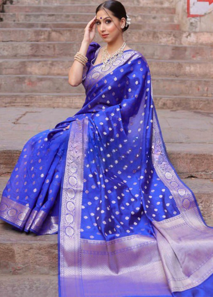 Royal Blue Banarasi Silk Saree With Blouse Piece Official Cheap Online