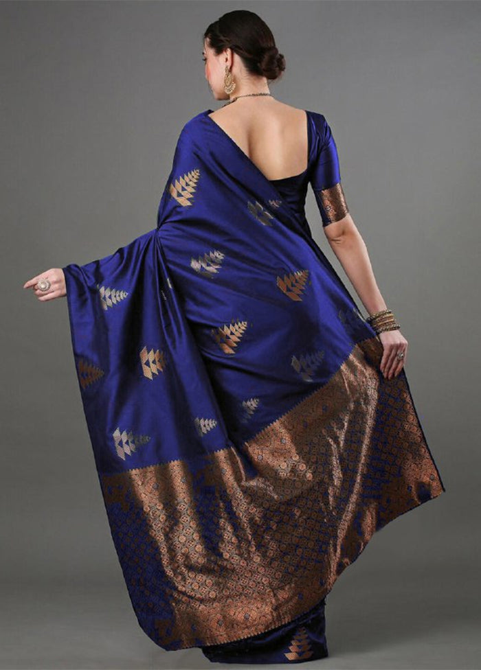 Royal Blue Banarasi Silk Saree With Blouse Piece Outlet Manchester Great Sale