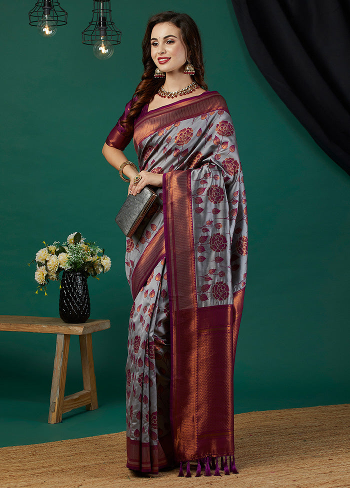 Lavender Banarasi Silk Saree With Blouse Piece Cheap Best Sale