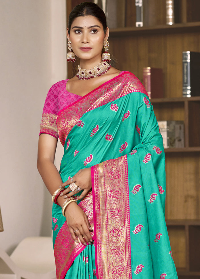 Teal Green Dupion Silk Saree With Blouse Piece Cheap Wiki