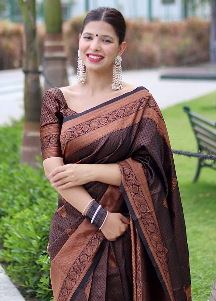 Brown Banarasi Silk Saree With Blouse Piece Low Shipping Cheap Pice