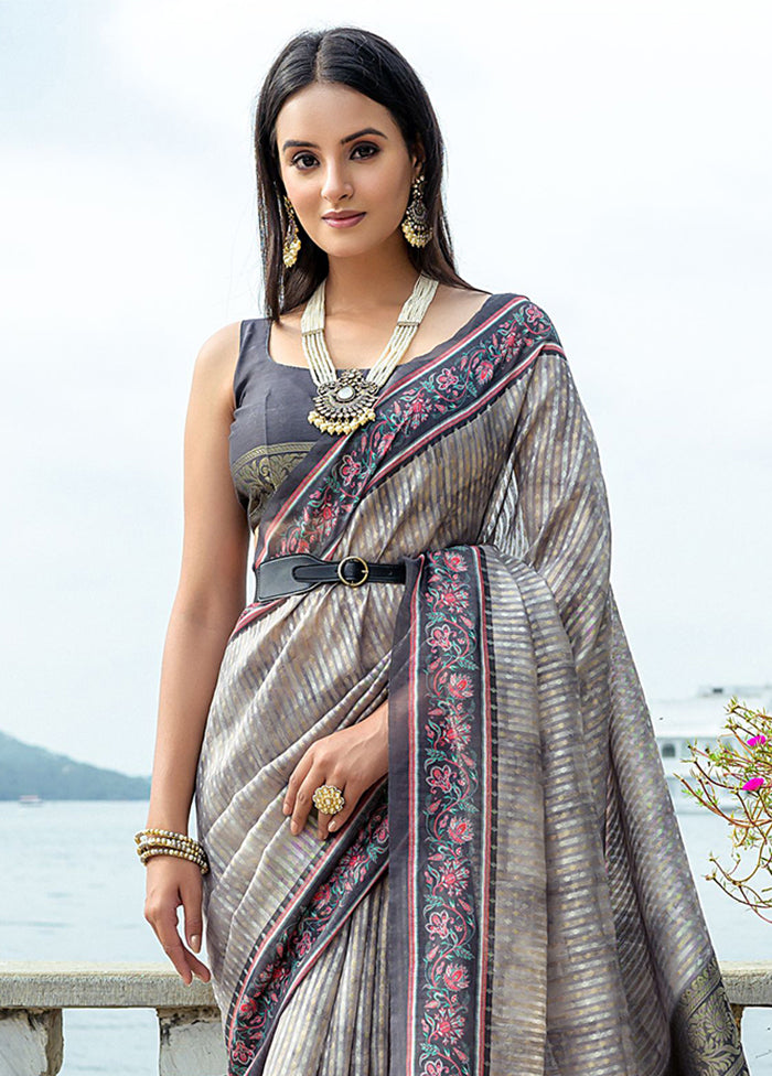 Grey Spun Silk Saree With Blouse Piece High Quality