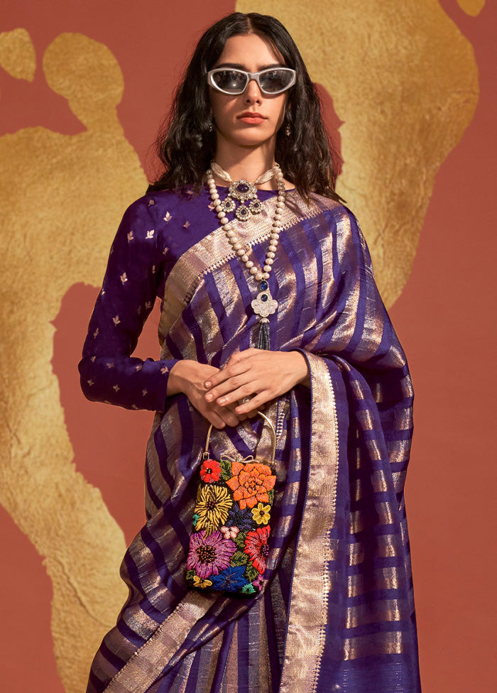 Purple Spun Silk Saree With Blouse Piece Cheap Sale From China