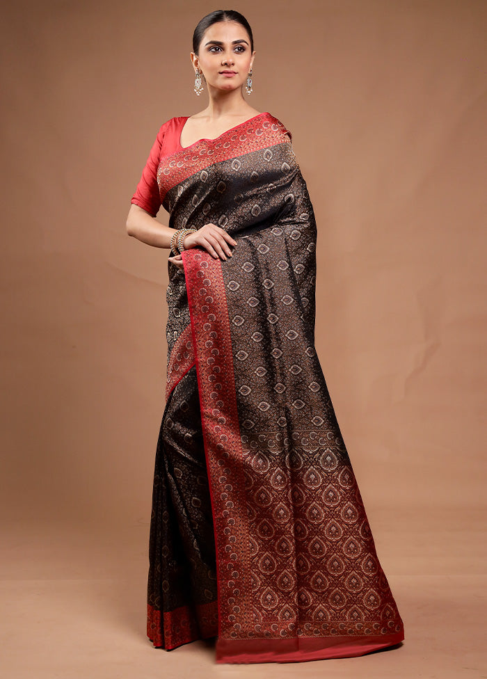 Brown Handloom Jamewar Pure Silk Saree With Blouse Piece Discount