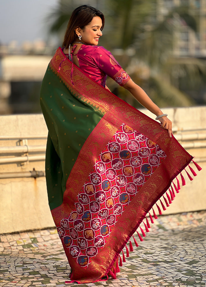 Green Spun Silk Saree With Blouse Piece Outlet 2025 Newest