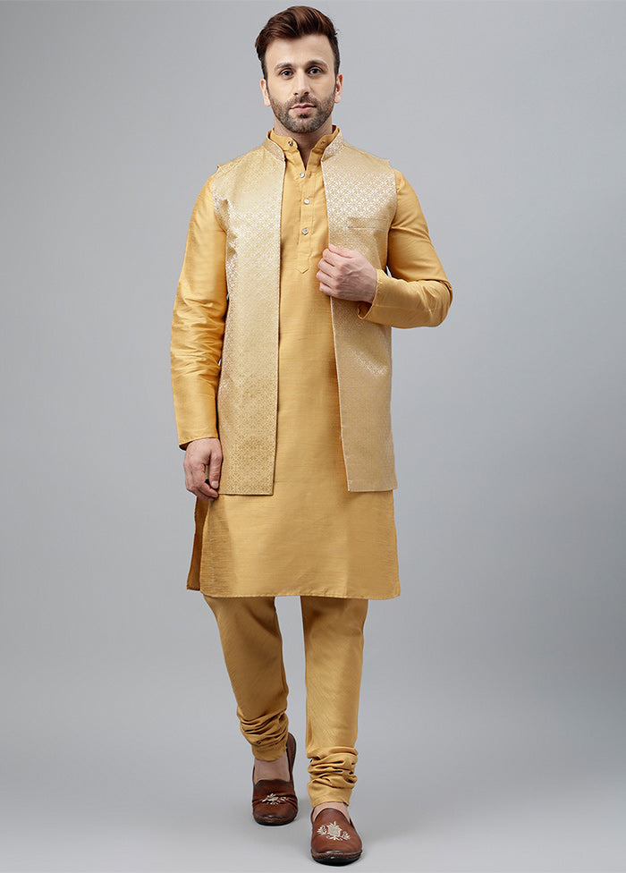 3 Pc Cream Dupion Silk Nehru Set Free Shipping Geniue Stockist