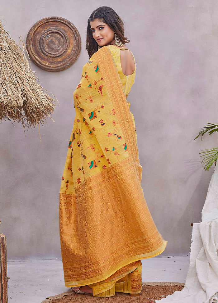 Yellow Kanjivaram Silk Saree With Blouse Piece Outlet Amazing Pice