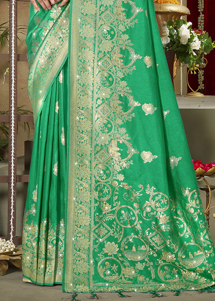 Green Spun Silk Saree With Blouse Piece High Quality For Sale