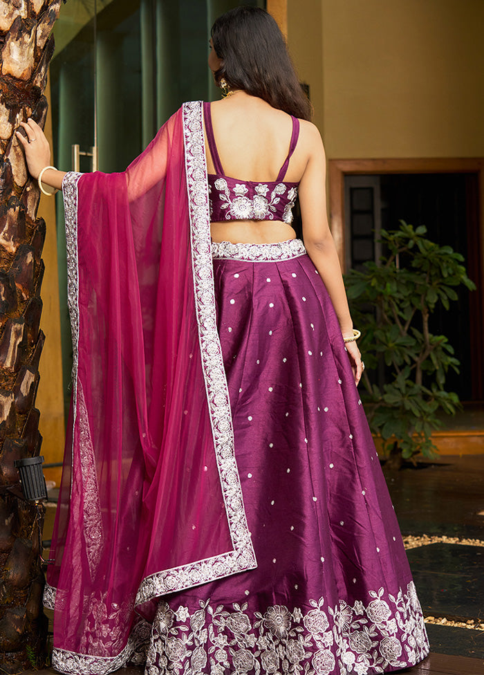 3 Pc Purple Silk Semi Stitched Lehenga Set Buy Cheap Comfortable