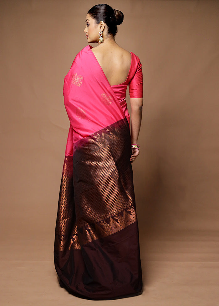 Pink Kanjivaram Silk Saree With Blouse Piece 2025 New For Sale