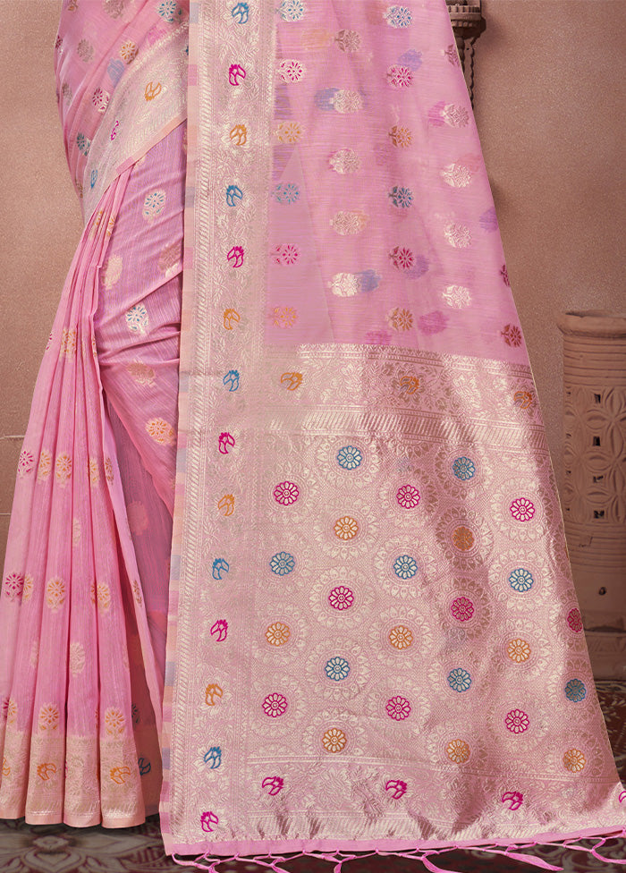 Pink Cotton Saree With Blouse Piece Cheap Sale Reliable