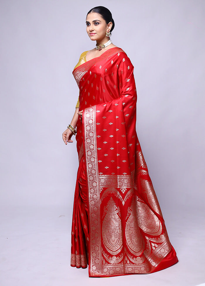 Red Banarasi Silk Saree With Blouse Piece Clearance Sast