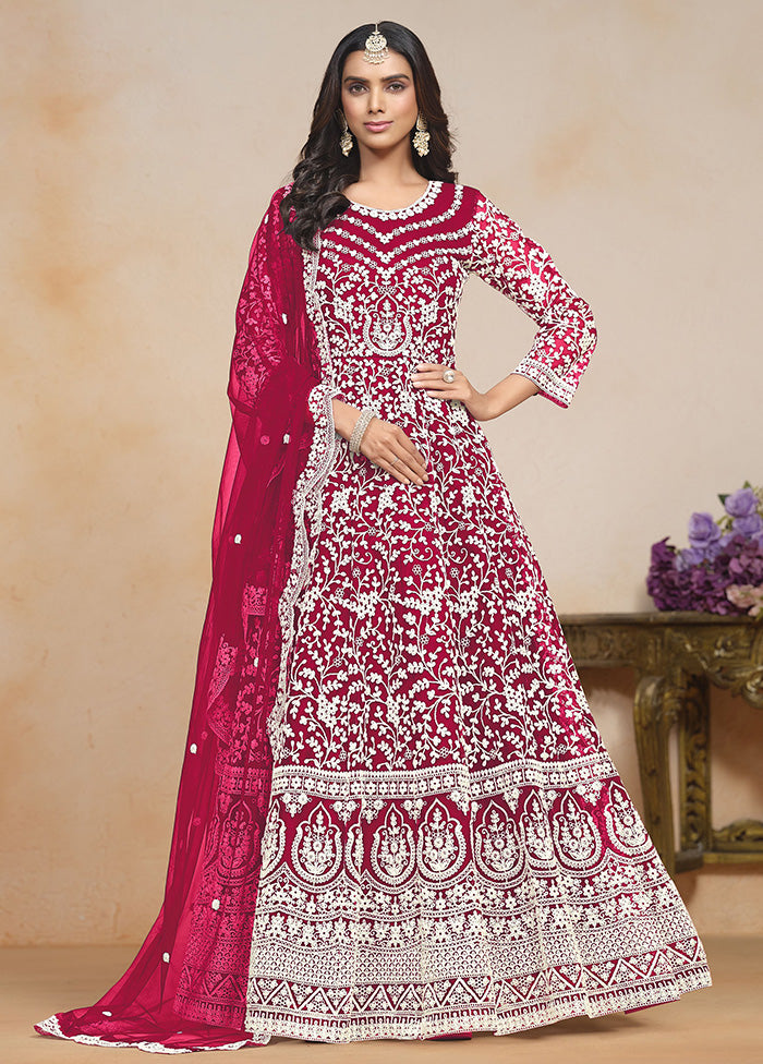 3 Pc Pink Semi Stitched Net Suit Set Pick A Best For Sale