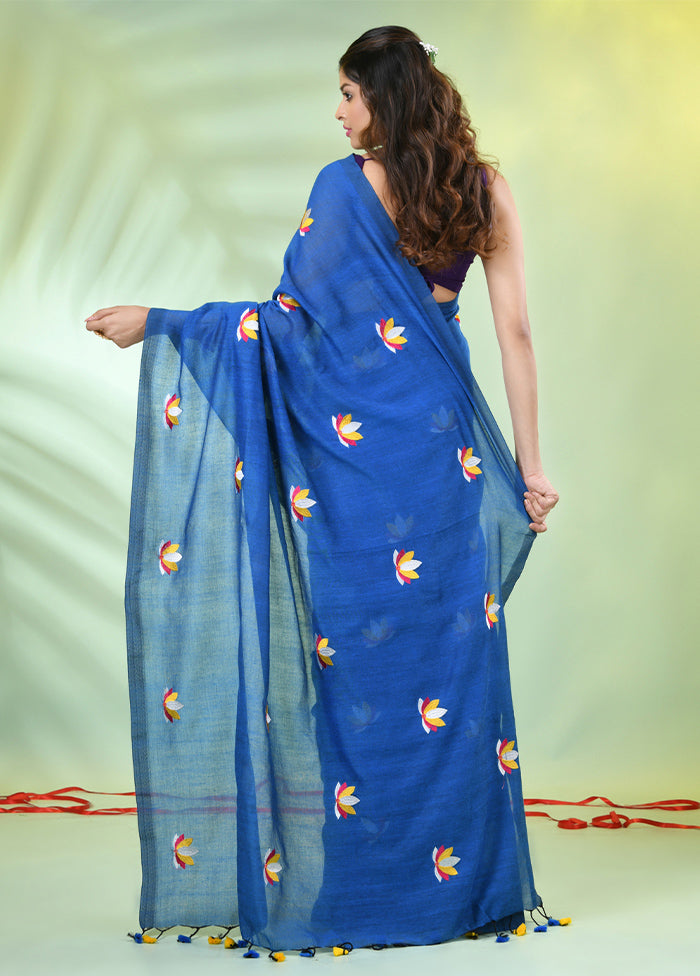 Blue Cotton Saree With Blouse Piece Clearance 2025