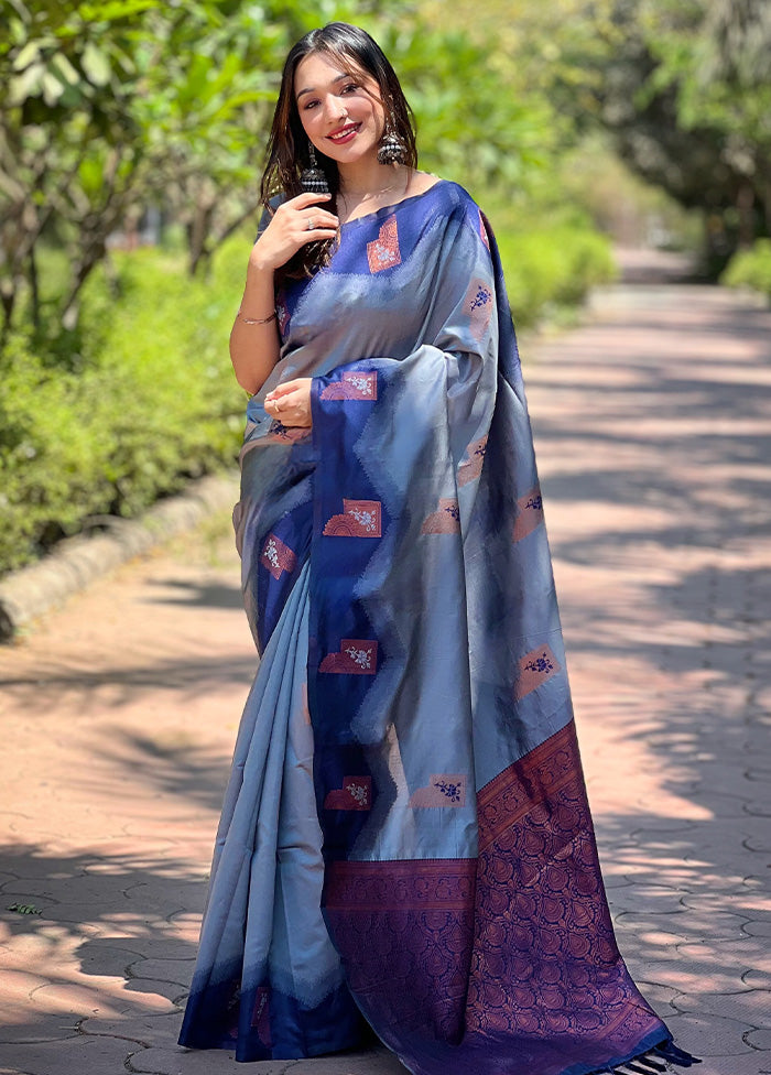 Grey Banarasi Silk Saree With Blouse Piece Buy Cheap Brand New Unisex