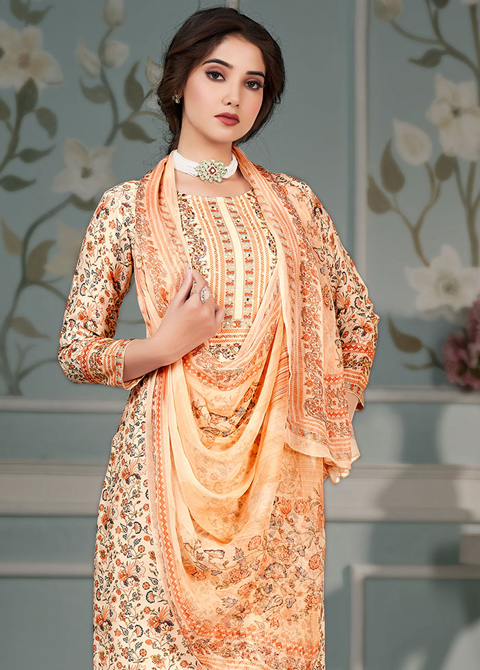 3 Pc Peach Unstitched Silk Suit Set Buy Cheap 2025 Unisex