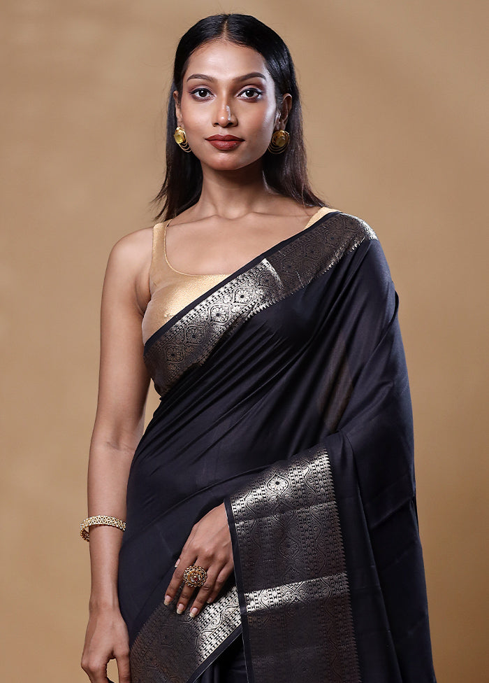 Black Dupion Silk Saree With Blouse Piece With Mastercard Online