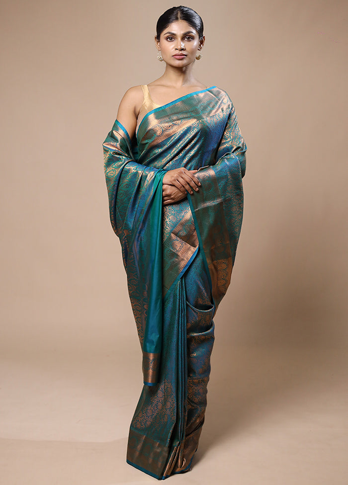 Green Kanjivaram Silk Saree With Blouse Piece Finishline Sale Online