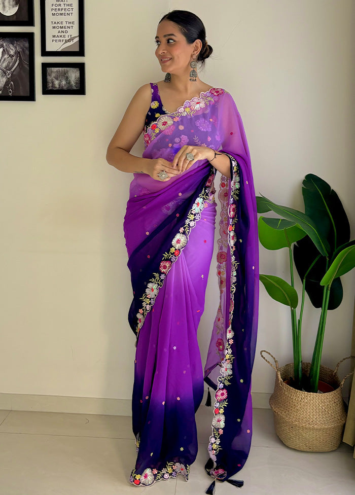 Purple Georgette Saree With Blouse Piece Pices Cheap Online