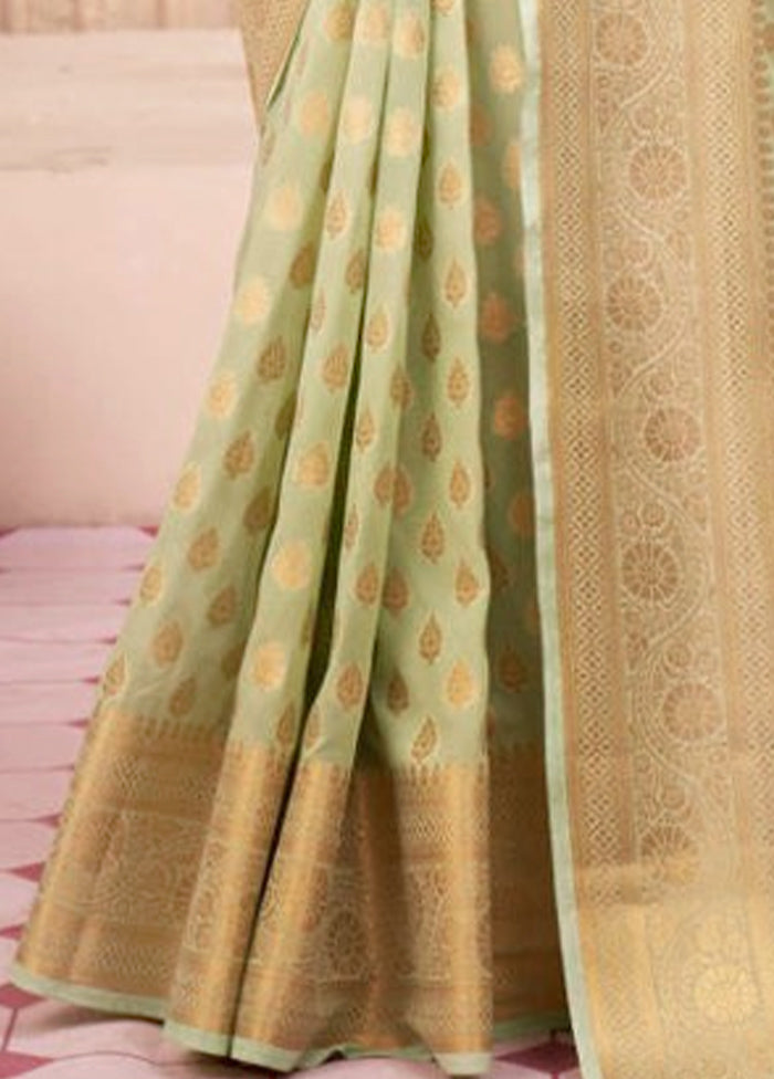 Pista Green Banarasi Silk Saree With Blouse Piece Cheap Sale Cheap