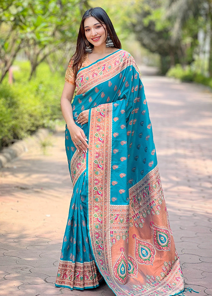 Blue Dupion Silk Saree With Blouse Piece Hot Sale