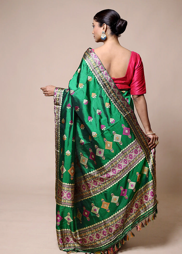 Green Handloom Assam Pure Silk Saree With Blouse Piece Buy Cheap Sast