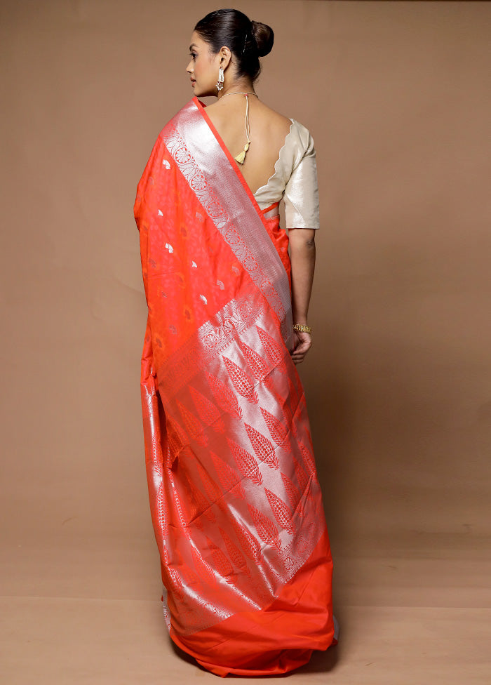 Orange Kanjivaram Silk Saree With Blouse Piece Discounts Sale Online