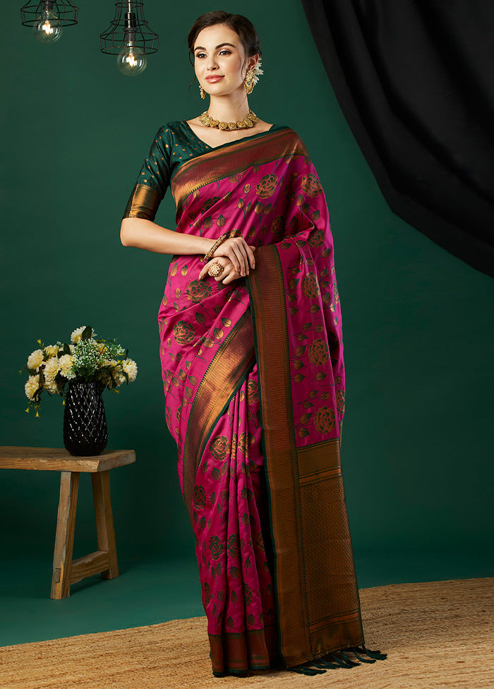 Pink Banarasi Silk Saree With Blouse Piece Cheap Fake