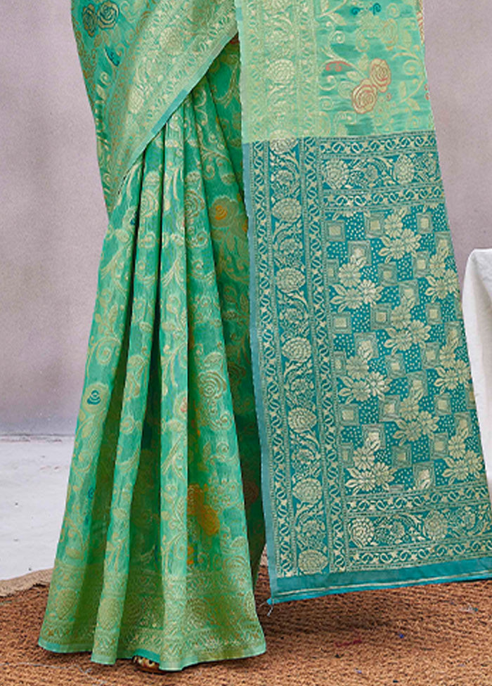 Green Banarasi Silk Saree With Blouse Piece Outlet Online Shop