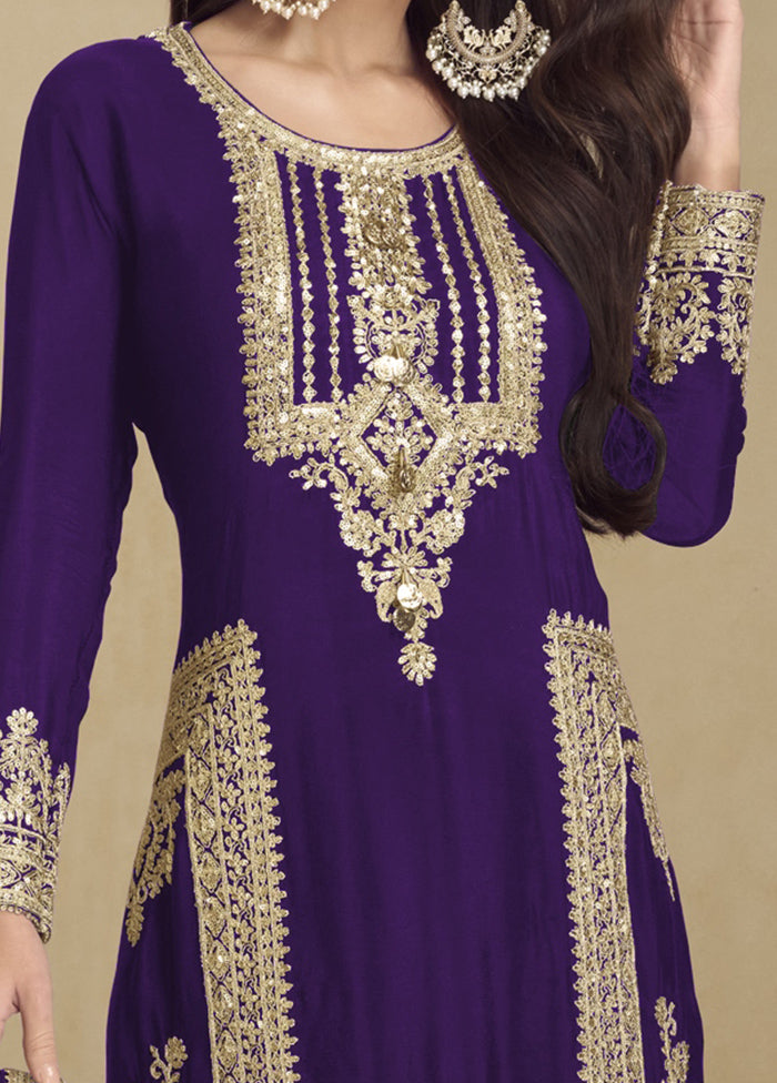 3 Pc Purple Semi Stitched Georgette Suit Set Outlet 2025 Unisex