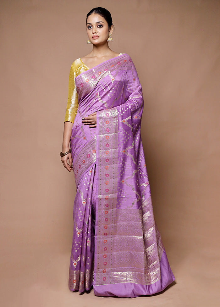 Lavender Handloom Dupion Pure Silk Saree With Blouse Piece Cheap Best Seller