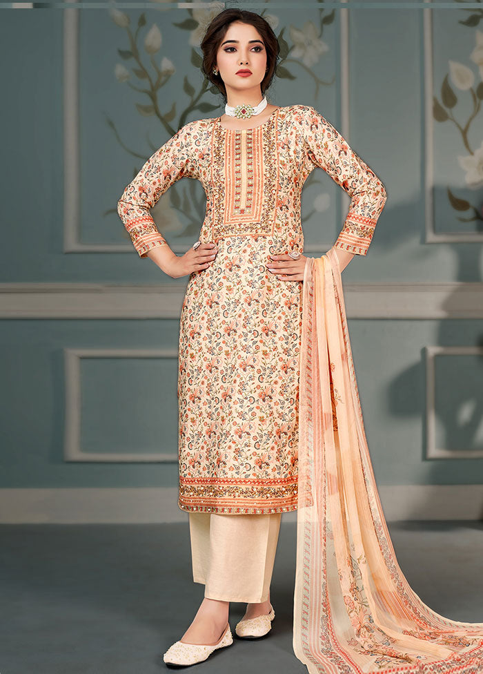 3 Pc Peach Unstitched Silk Suit Set Buy Cheap 2025 Unisex