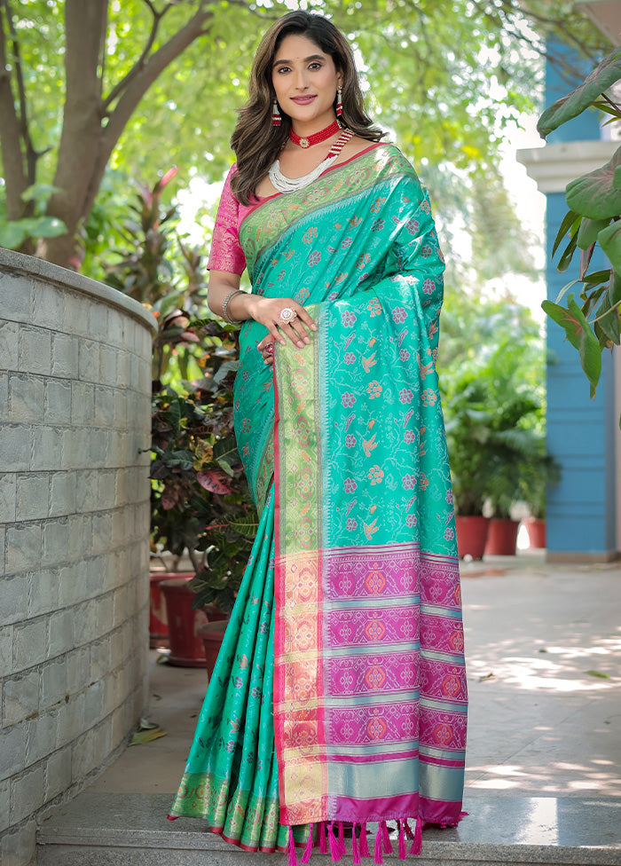 Sea Green Spun Silk Saree With Blouse Piece Cheap Sale Enjoy