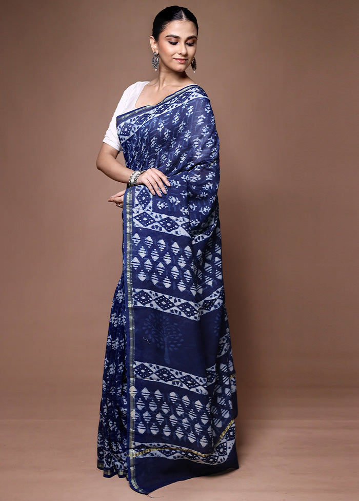 Blue Chanderi Cotton Saree With Blouse Piece Buy Cheap Shop