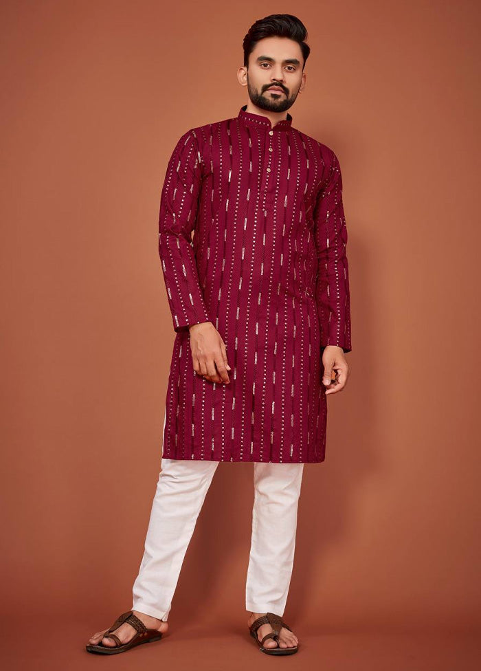 Maroon Cotton Kurta And Pajama Set Sale Big Discount