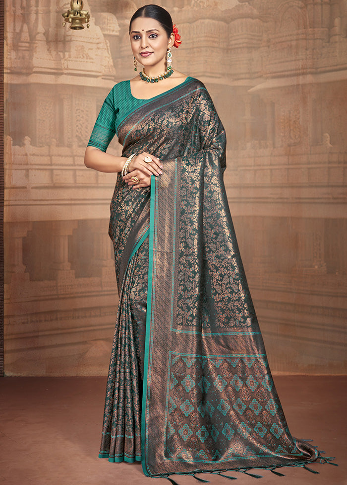 Sea Green Spun Silk Saree With Blouse Piece Cheap Sale Fashionable