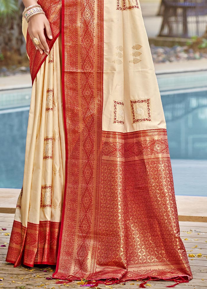 Cream Dupion Silk Saree With Blouse Piece Clearance Outlet