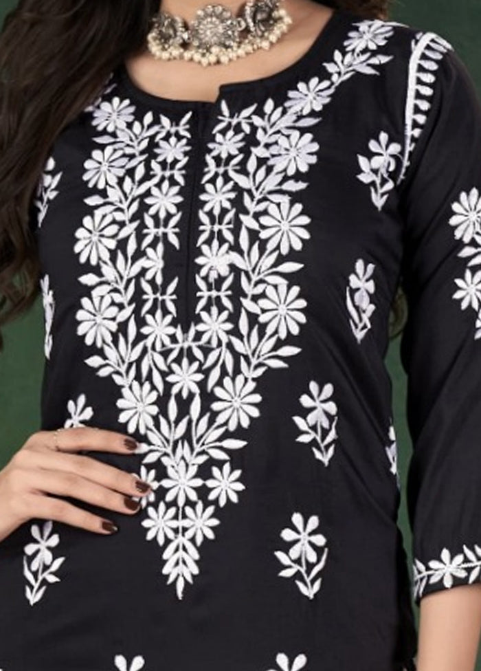 2 Pc Black Readymade Silk Kurti Set Tumblr Sale Online