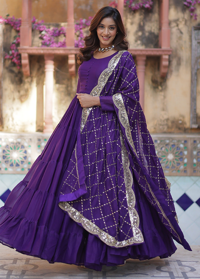 Purple Readymade Georgette Dupatta Indian Dress Visa Payment