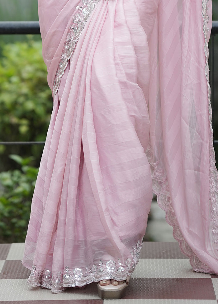 Pink Chiffon Silk Saree With Blouse Piece 2025 Unisex