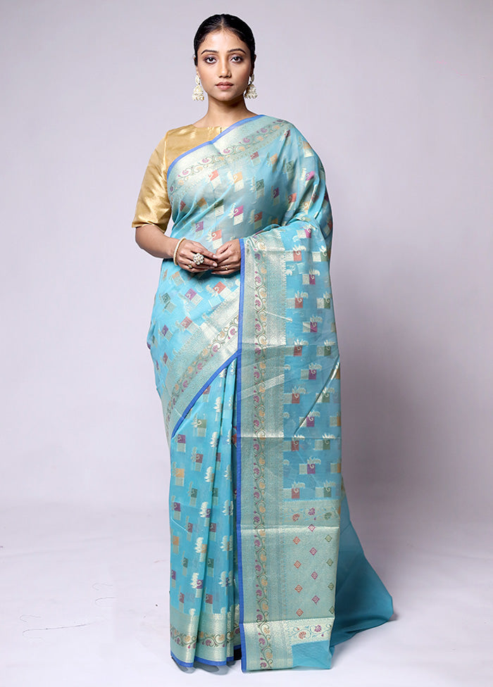 Blue Kora Silk Saree With Blouse Piece Outlet Finishline