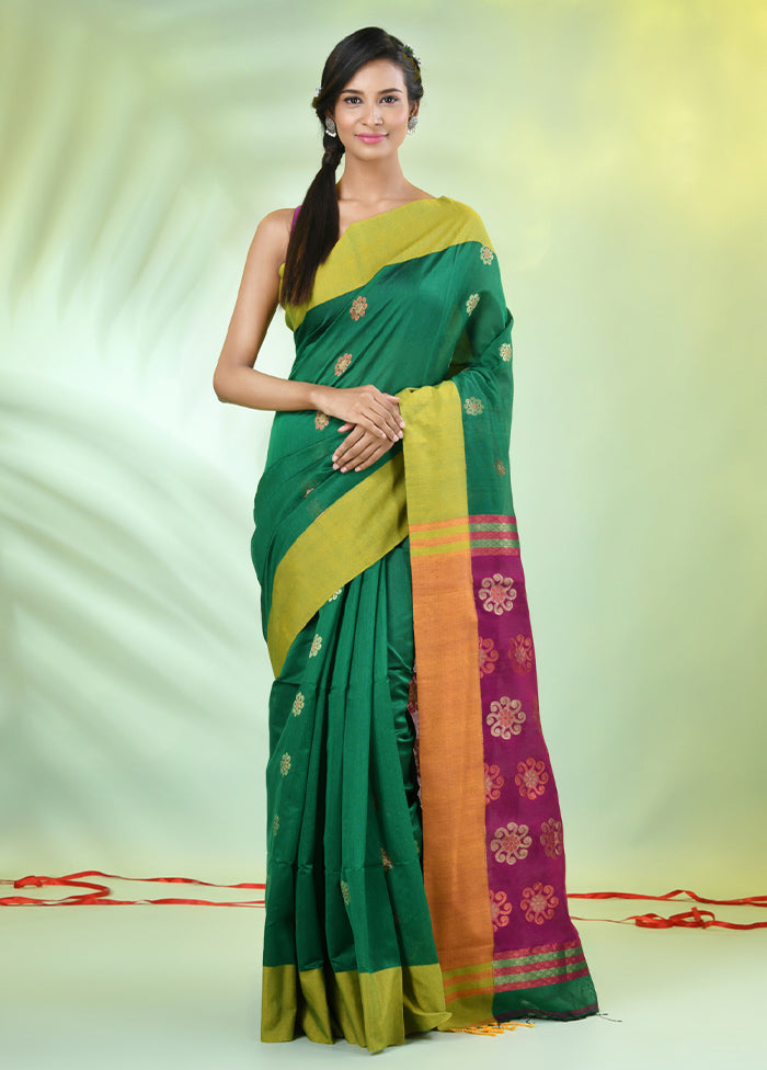 Green Pure Cotton Saree With Blouse Piece Fast Delivery Cheap Online