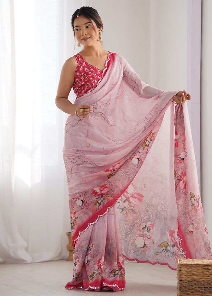 Pink Spun Silk Saree With Blouse Piece Online Online For Sale