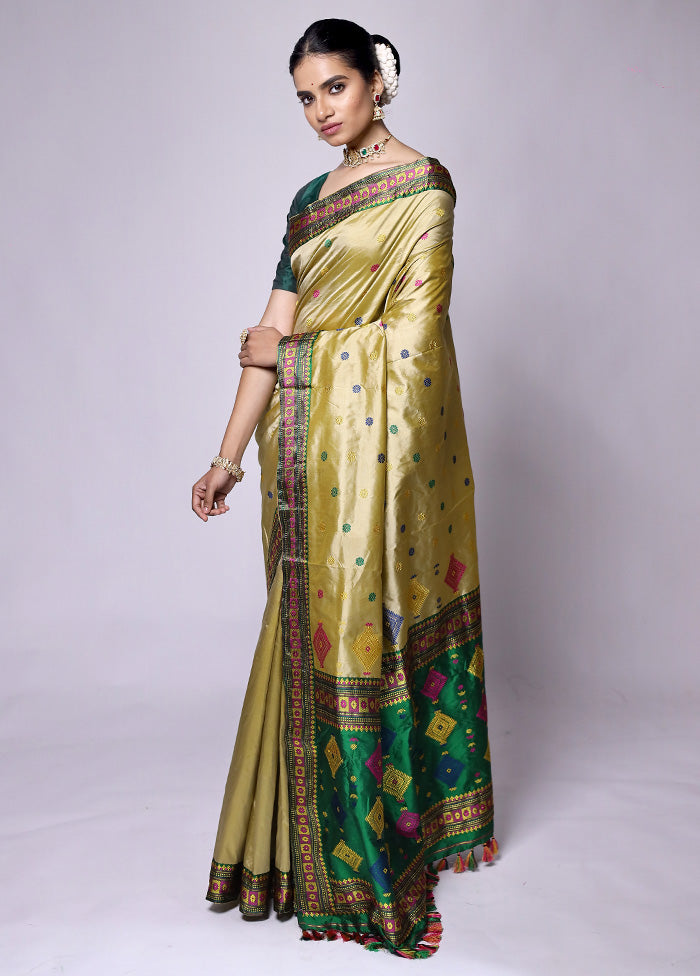 Green Handloom Assam Pure Silk Saree With Blouse Piece Cheap Sale Collections