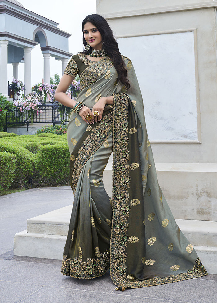 Grey Spun Silk Saree With Blouse Piece Outlet Original