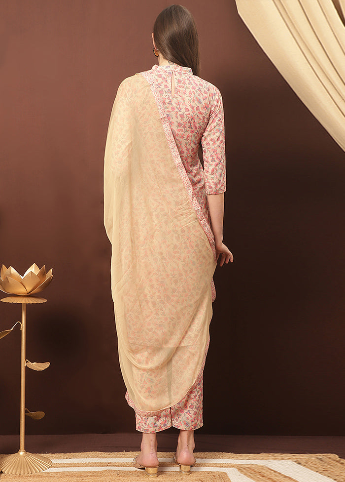 3 Pc Beige Unstitched Silk Suit Set With Dupatta Footlocker Finishline Cheap Pice