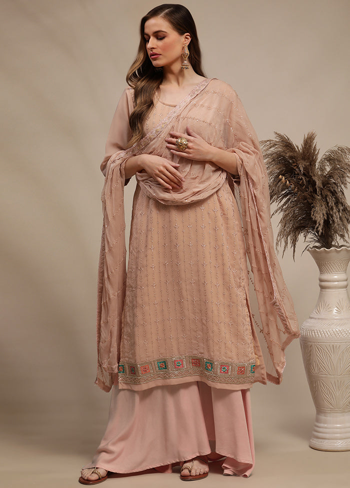 3 Pc Peach Unstitched Georgette Suit Set Buy Sale Online