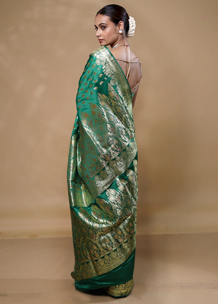 Green Banarasi Silk Saree With Blouse Piece Cheap Sale 100% Original