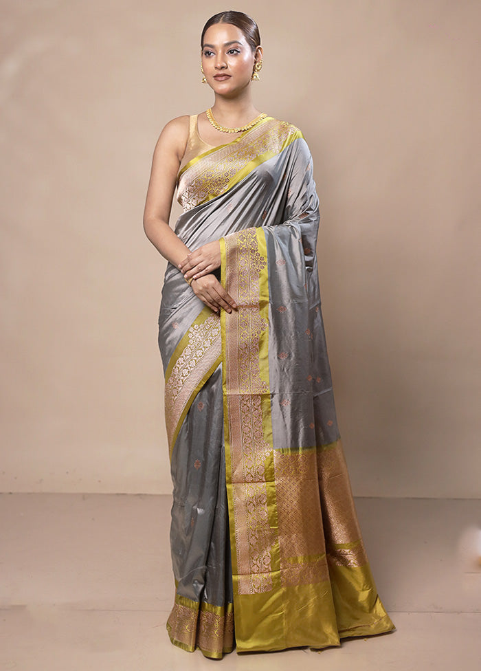 Grey Handloom Katan Pure Silk Saree With Blouse Piece Discount Best Place