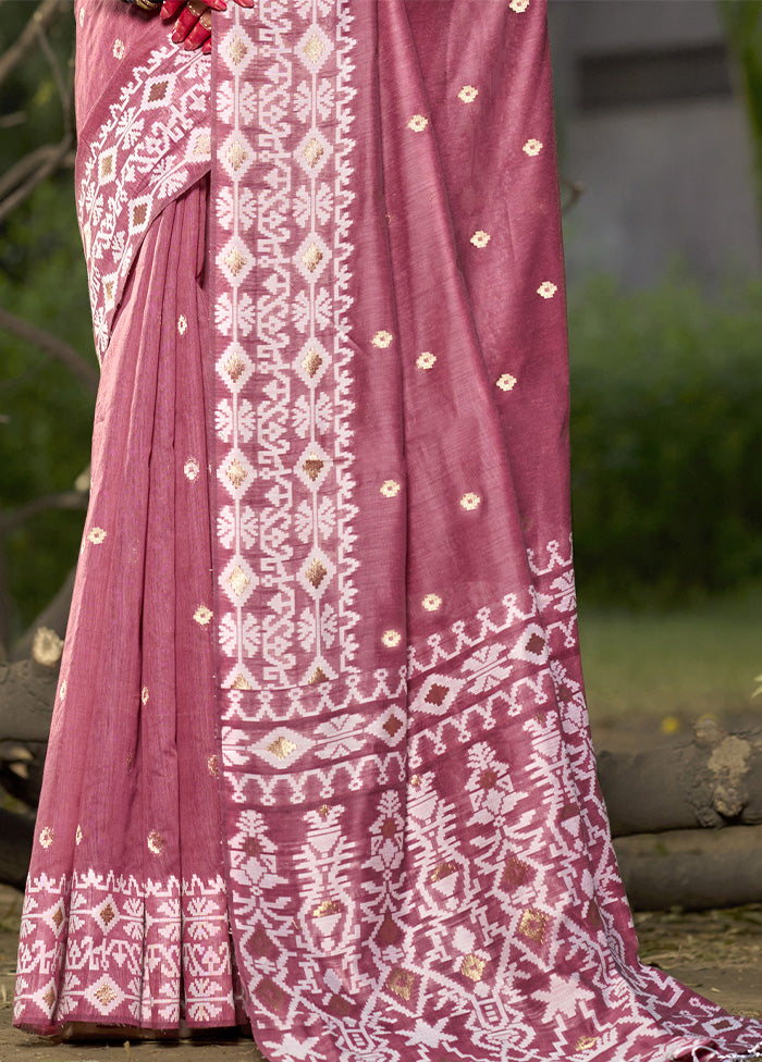 Pink Cotton Saree With Blouse Piece With Credit Card Online